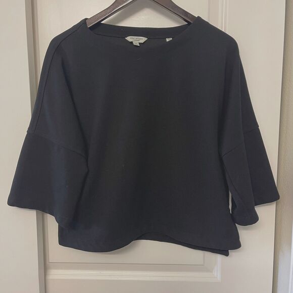 Max Studio London Women's Black Boxy Tshirt Oversized Batwing Sleeve Top Size XS - Picture 2 of 9